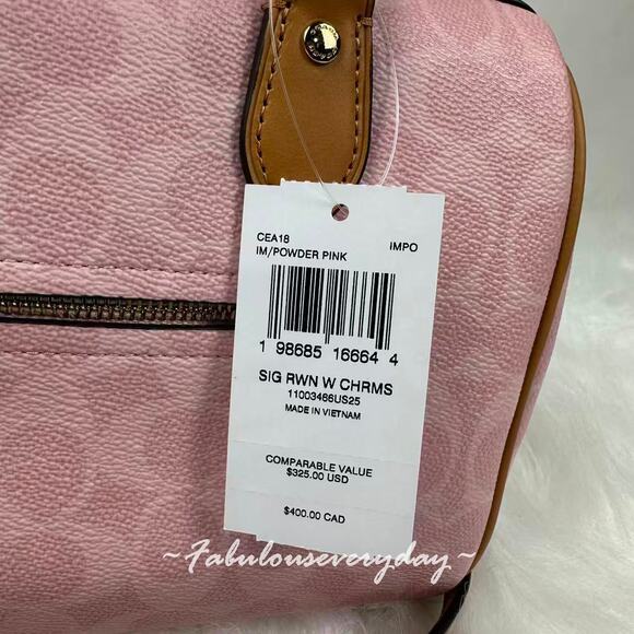 Coach Rowan Satchel Bag Signature Canvas With Charms Gold/Powder Pink CEA18 NWT - Picture 5 of 8